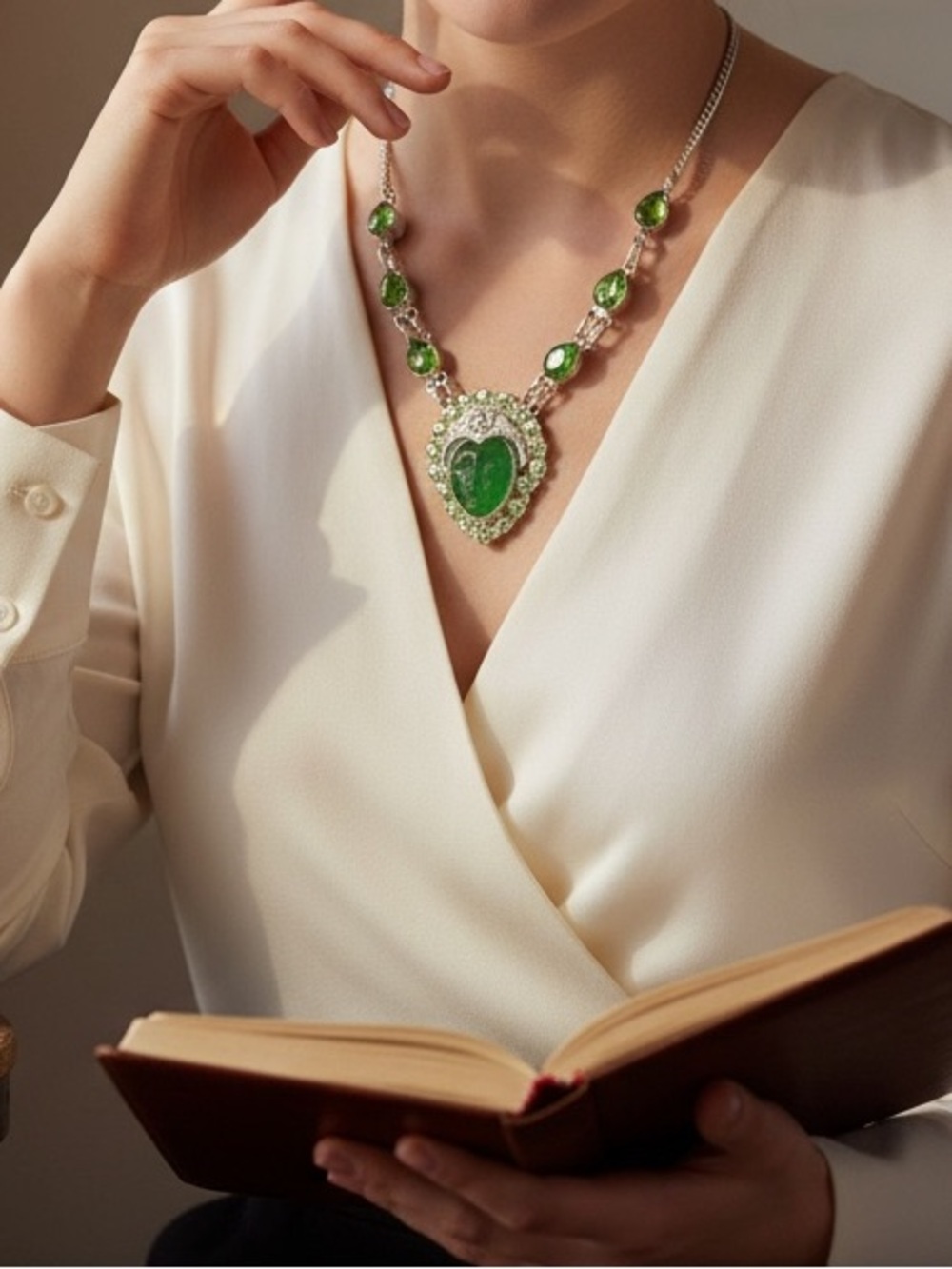 Rare Vintage Green Faceted Silver Necklace